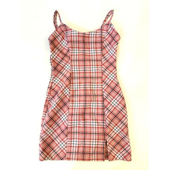 Forever 21 Mini Dress Women XS Pink Plaid Bodycon Spaghetti Strap Grunge Y2K 90s - Picture 1 of 5